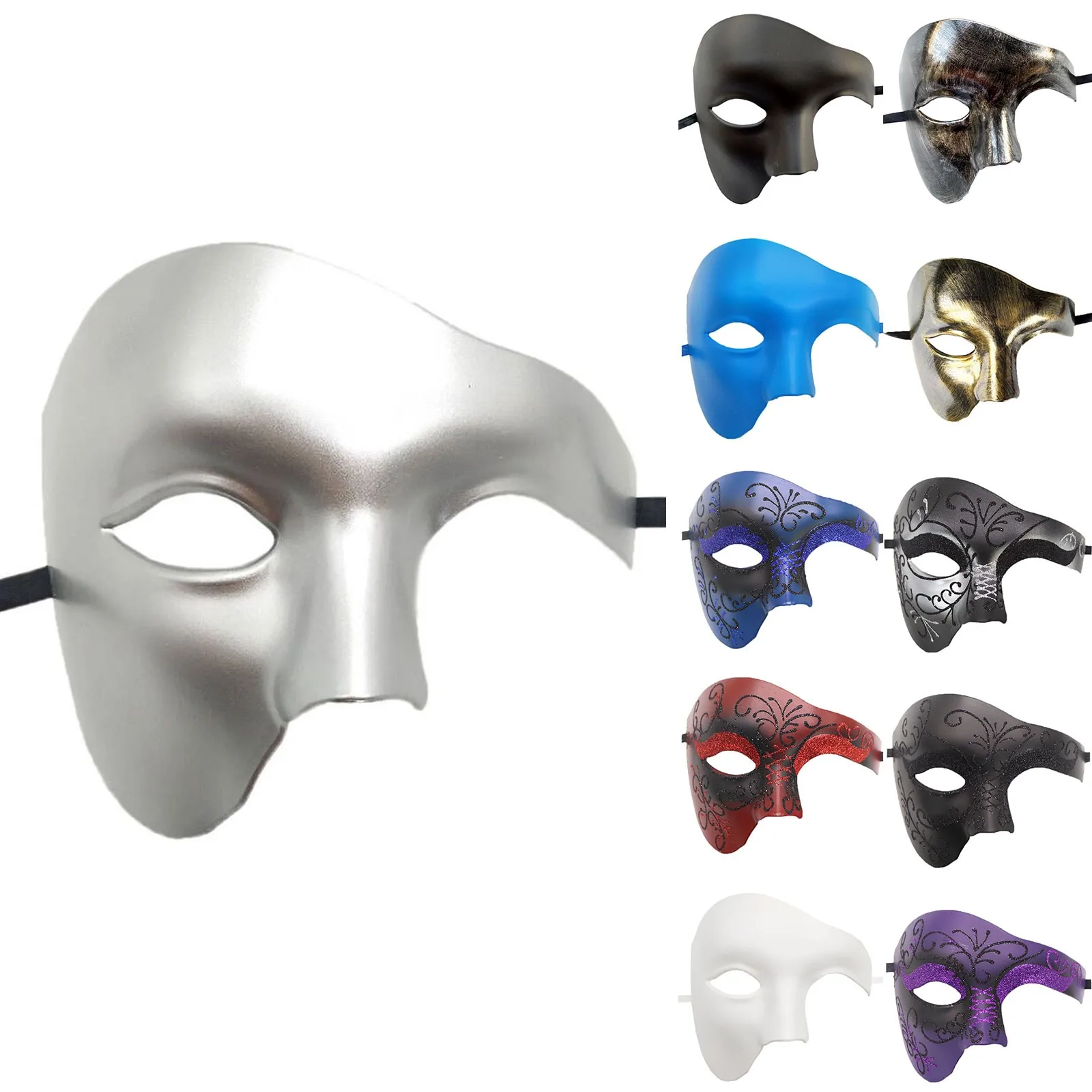 Máscara de mascarada para hombre, máscara de mascarada de Halloween, Vintage Italia, fantasma masculino de la ópera, vestido de fiesta de vacaciones de media cara