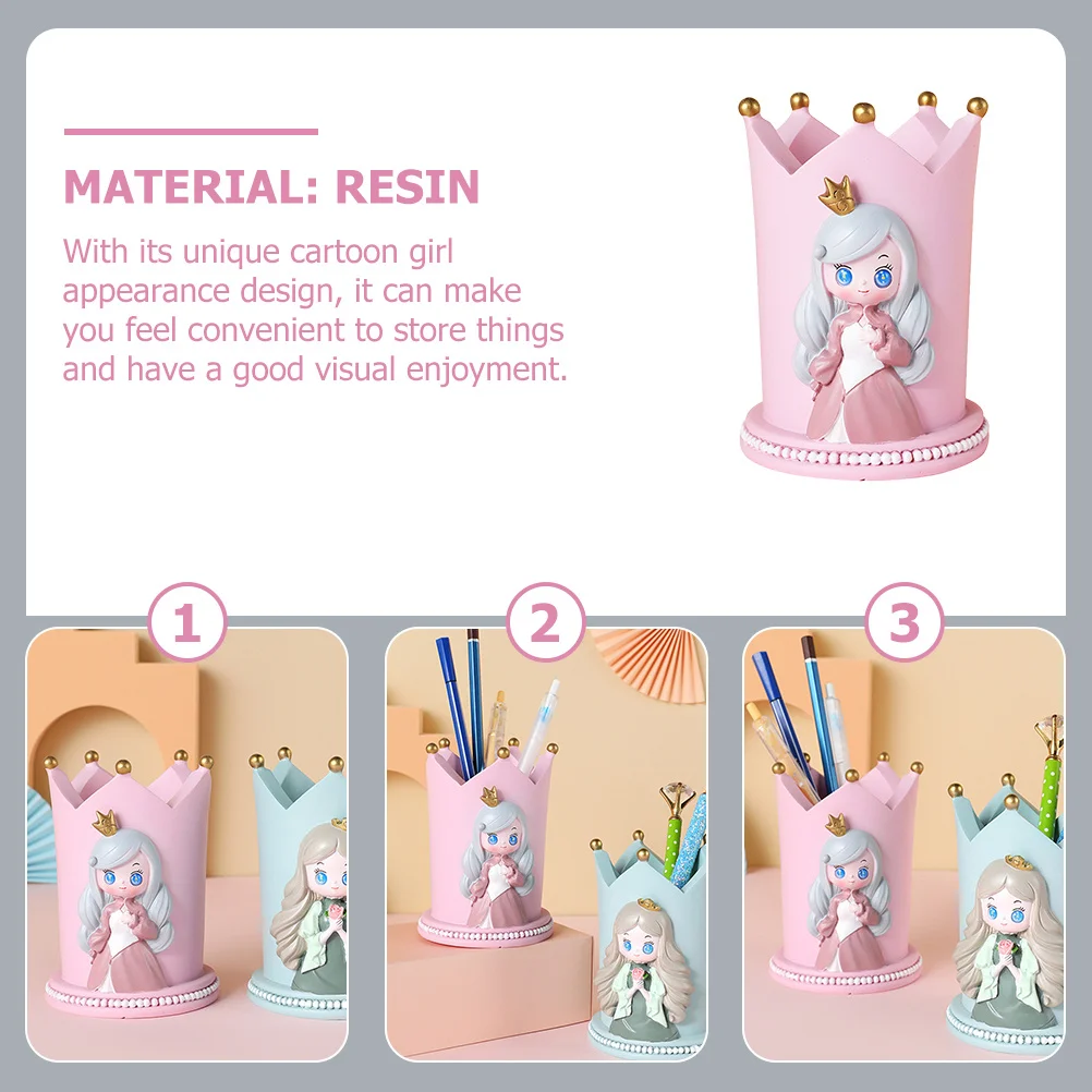 

Resin Pen Holder Cartoon Desktop Pencil Container Delicate Pen Organizer Office Table Stationery Stationery Holder