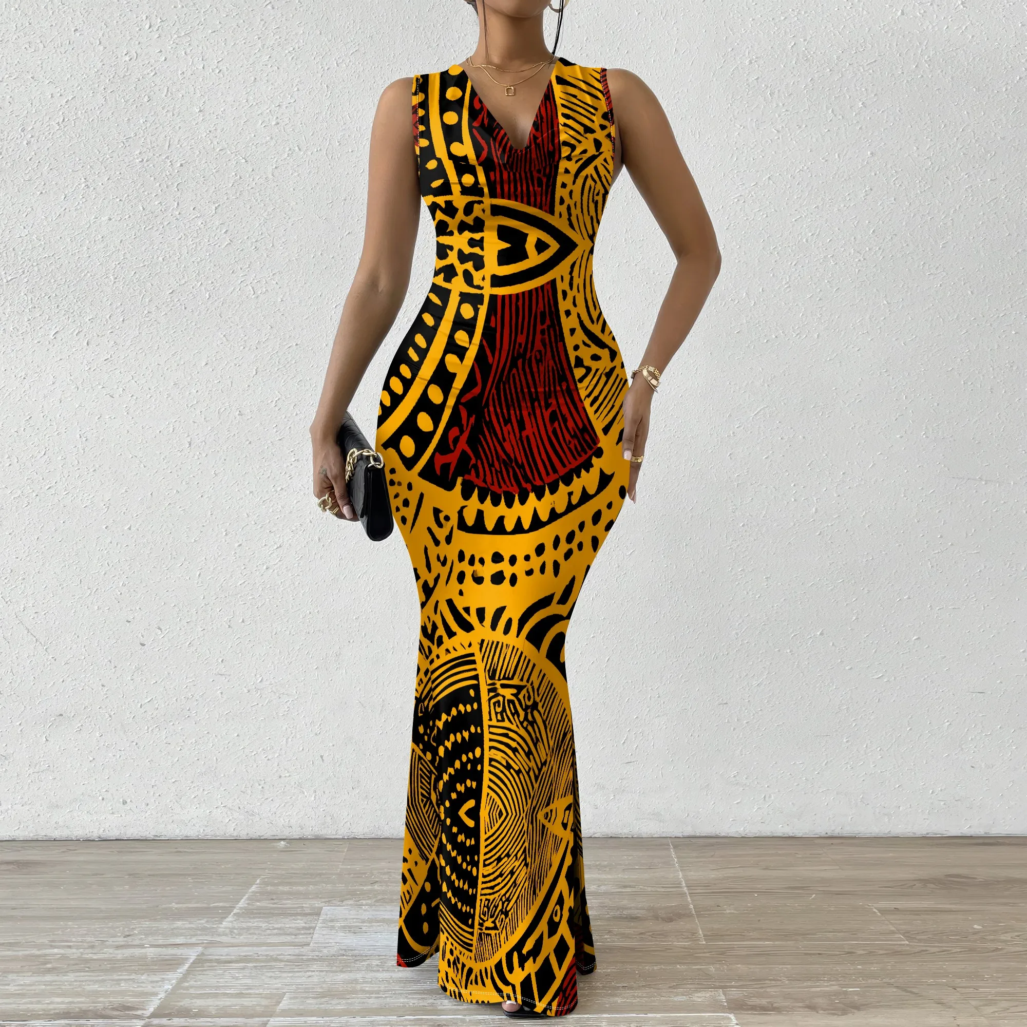 

Women's Tribal Print Maxi Dress XS-2XL Sleeveless V-Neck African Dashiki Party Dress Ethnic