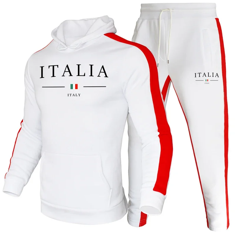 イタリアトレンドマンカジュアルトラックスーツパーカー&スウェットパンツ秋冬デイリーカジュアルスポーツジョギングスーツジムフィットネスフード付き衣装