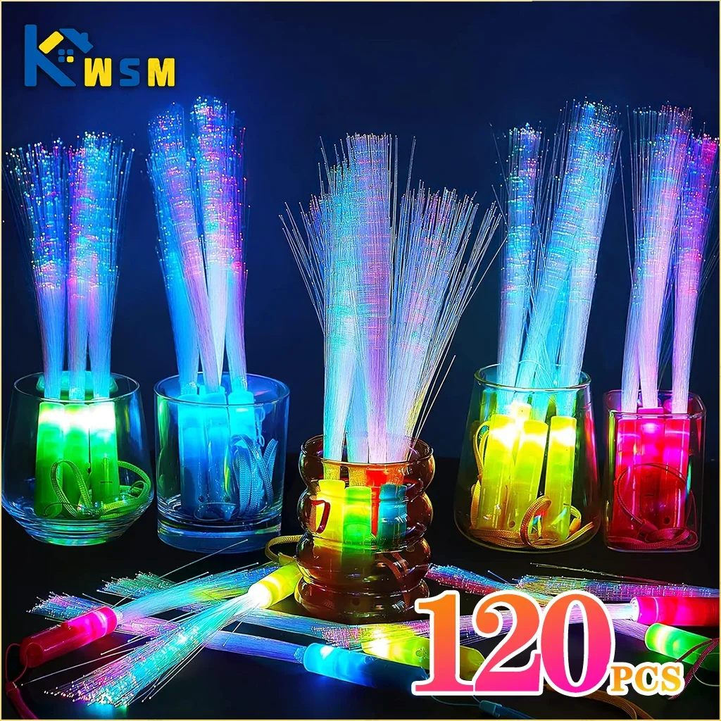 

120PCS LED Glow Sticks Night Lighting Fiber Optic Birthdays Weddings Dark Parties Concerts Christmas Halloween Lighting Props