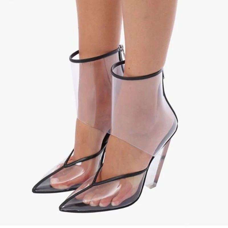 

Transparent PVC Strange Style Wedge Sandals Pointed Toe Back Zipper Punk Boots Wedged Heels Party Club Shoes Size 43