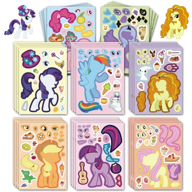 Pegatinas de Pony Adorables, Calcomanías de Dibujos Animados para Crear Caras, Rompecabezas DIY, Adhesivos para Papelería, Teléfono, Laptop, Casco, Equipaje, Resistentes al Agua