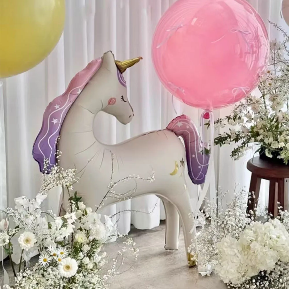 

3D Standing Birthday Matte Retro Unicorn Wooden Horse Birthday Party Decoration Dreamy Pony Aluminum Film Balloons
