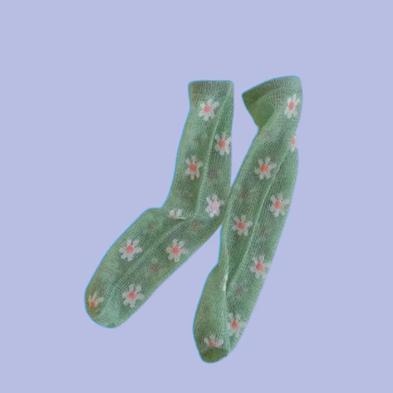 Chaussettes mi-mailles fines pour enfants, 1/3 paires, Empilées, Nouveau Style Coréen, Motif Floral, Long Tube, Été