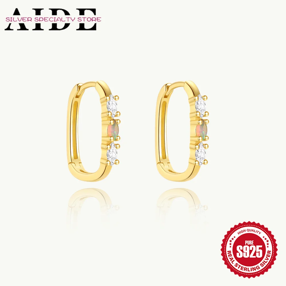 

AIDE 925 Sterling Silver Horse Eyes Zircon Tassel Inlaid with Australian Opal For Women Classic U-shaped Earrings