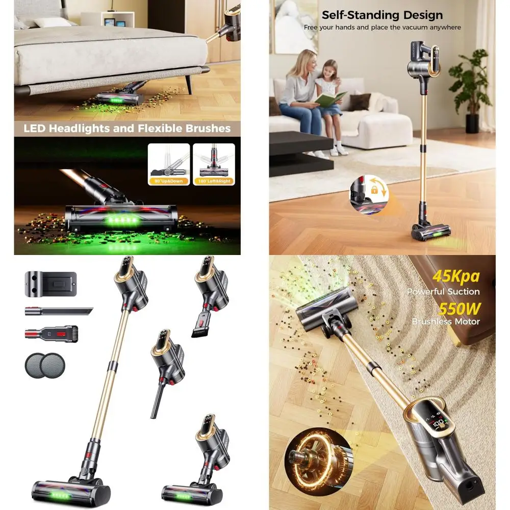 

Легкий беспроводной пылесос мощностью 550 Вт, 45 кПа, время работы 65 минут, светодиодный дисплей, подходит для ковров и твердых полов.