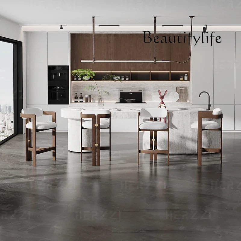 

BJ Medieval Style Bar Chair North Imported Ash Wood Solid Wood High Stool Island Bar Chair