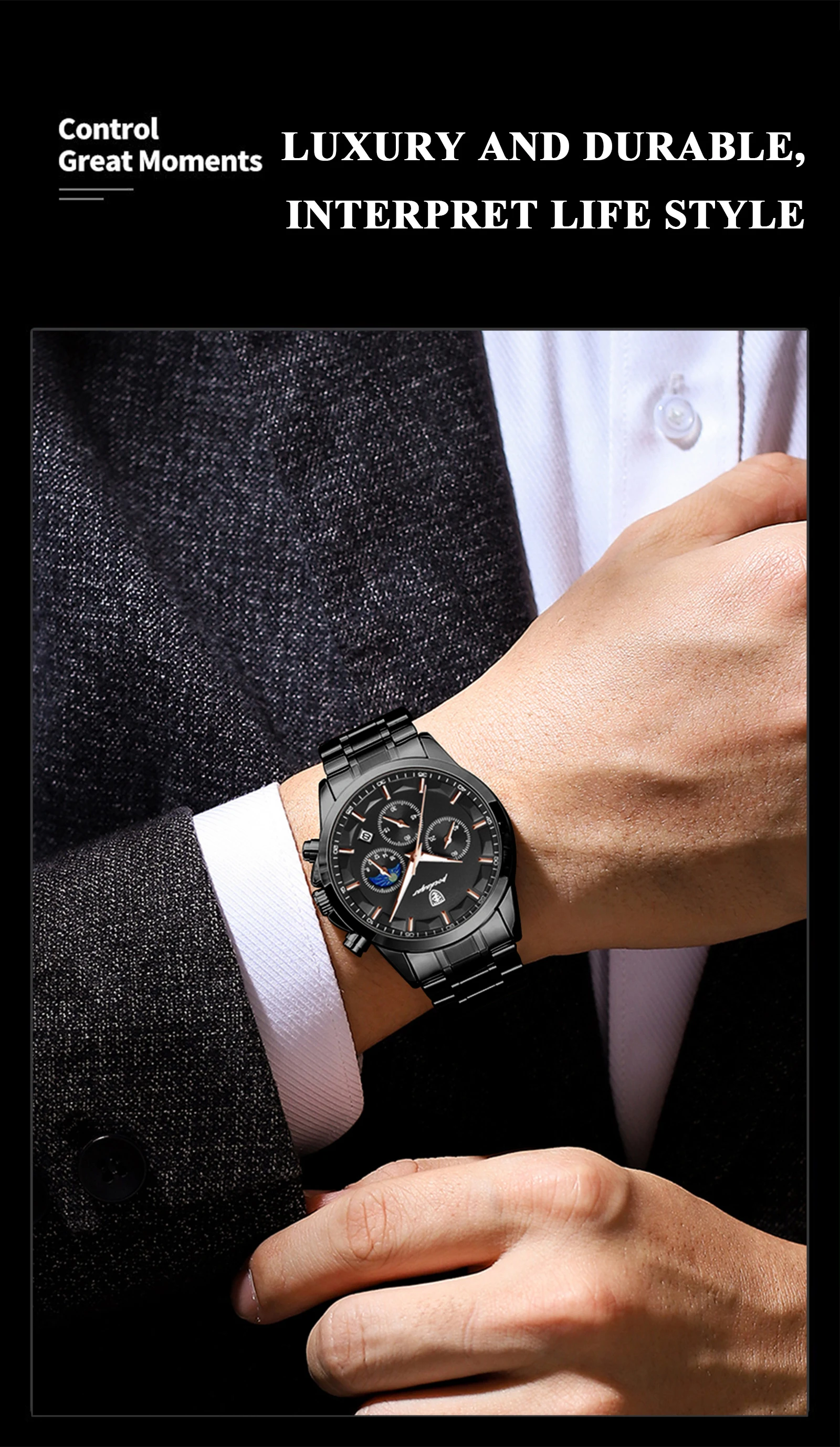POEDAGAR Top Mode herren Uhren Wasserdicht Leuchtende Edelstahl Männer Armbanduhr Chronograph Datum Quarz Business Mann Uhr – Detail 14