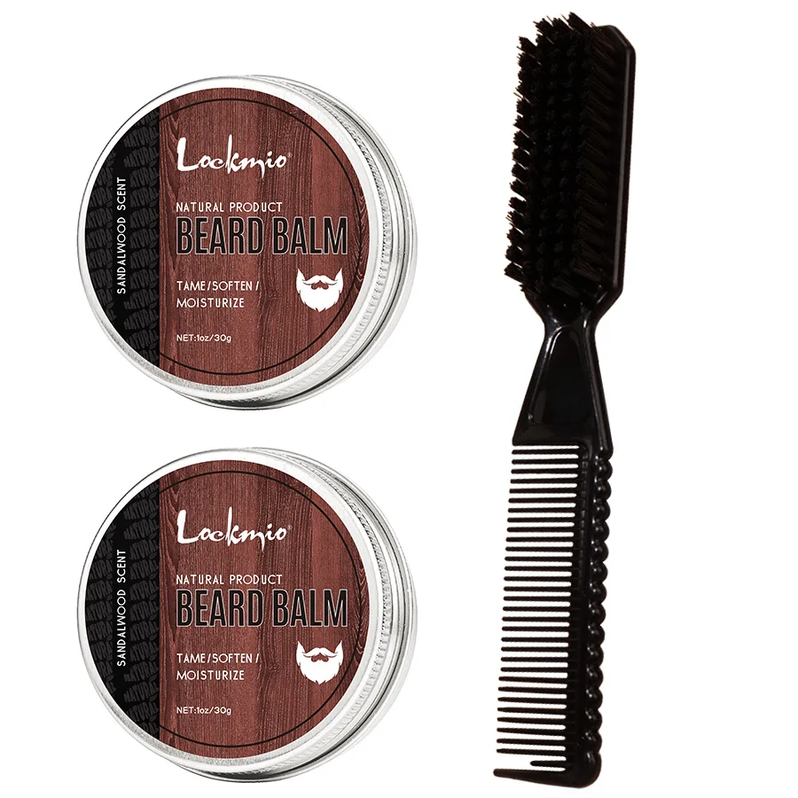 Men Beard Balm Sandalwood Scent Facial Hair Moisturizing and Nourishing Products Softening Styling Beard Butter Cream with Brush