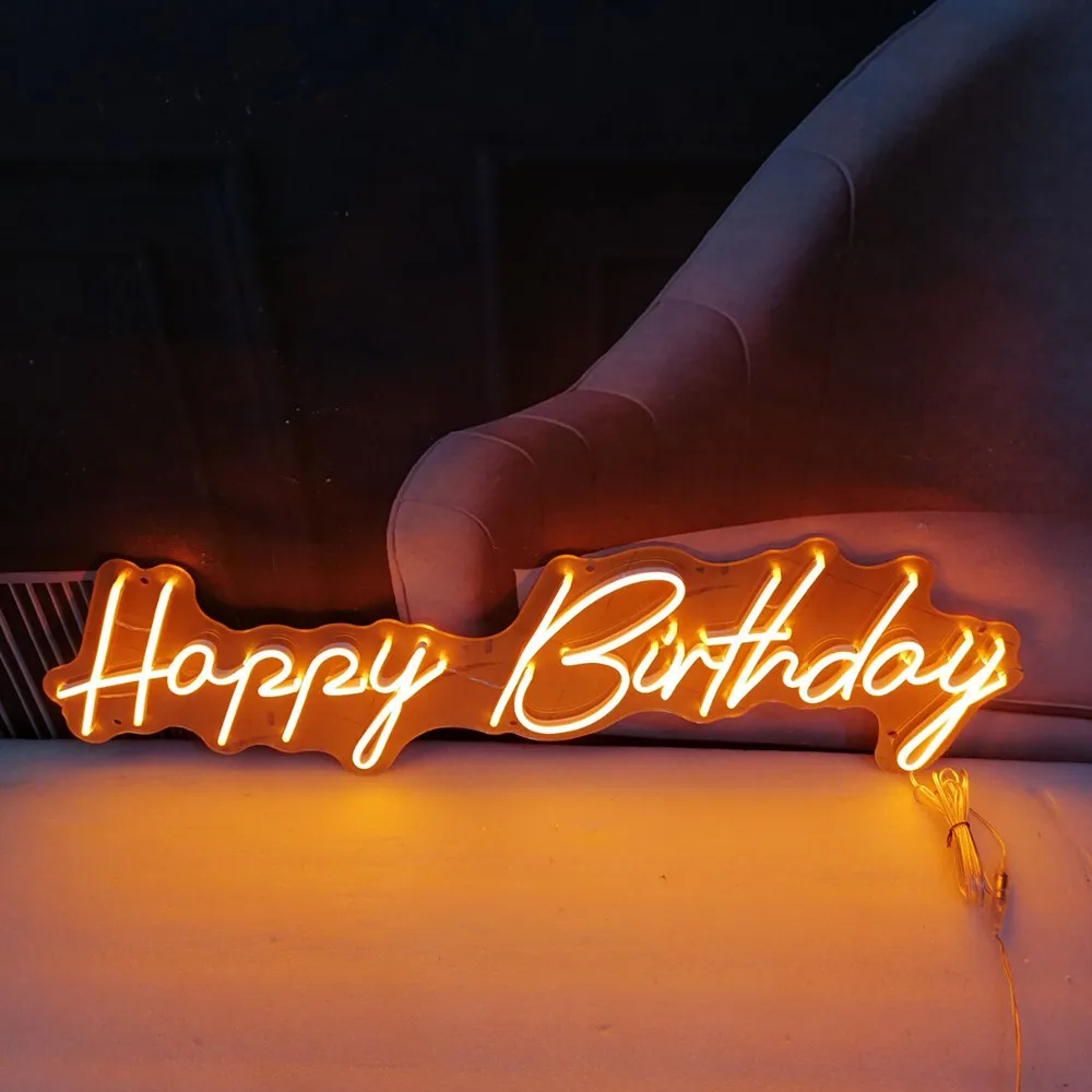 LED Neon Sign 'Happy Birthday' Wall Decor Transparent Acrylic Light for Wedding Party Private Custom Celebration Decoration