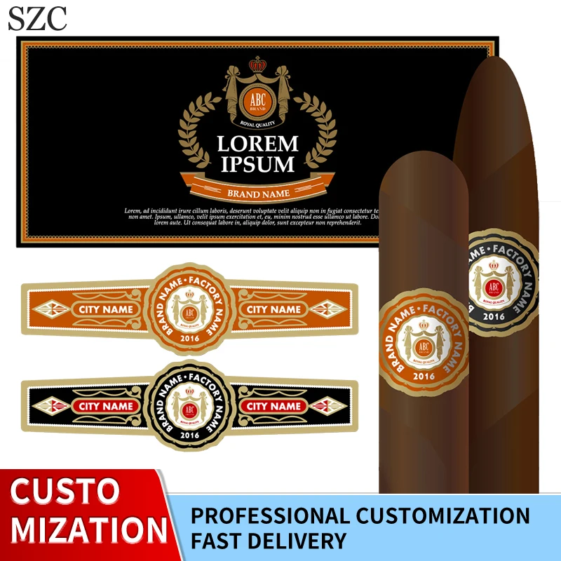 Custom High Quality Gold Printing Logo Cigar Band Label Embossing Packaging Label Sticker