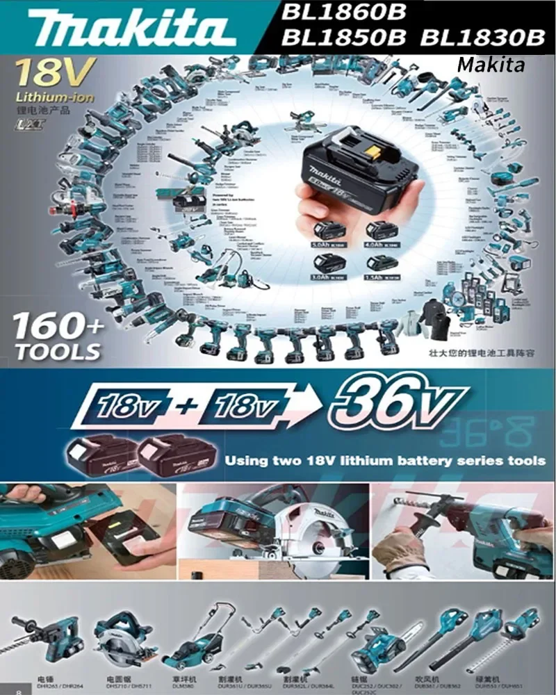 Originele Makita Bl1860 Bl1850b Bl1850 Bl1840 Bl1830 Schroevendraaier Batterij En Oplader 18V Vervangende Elektrische Gereedschapsbatterijen.