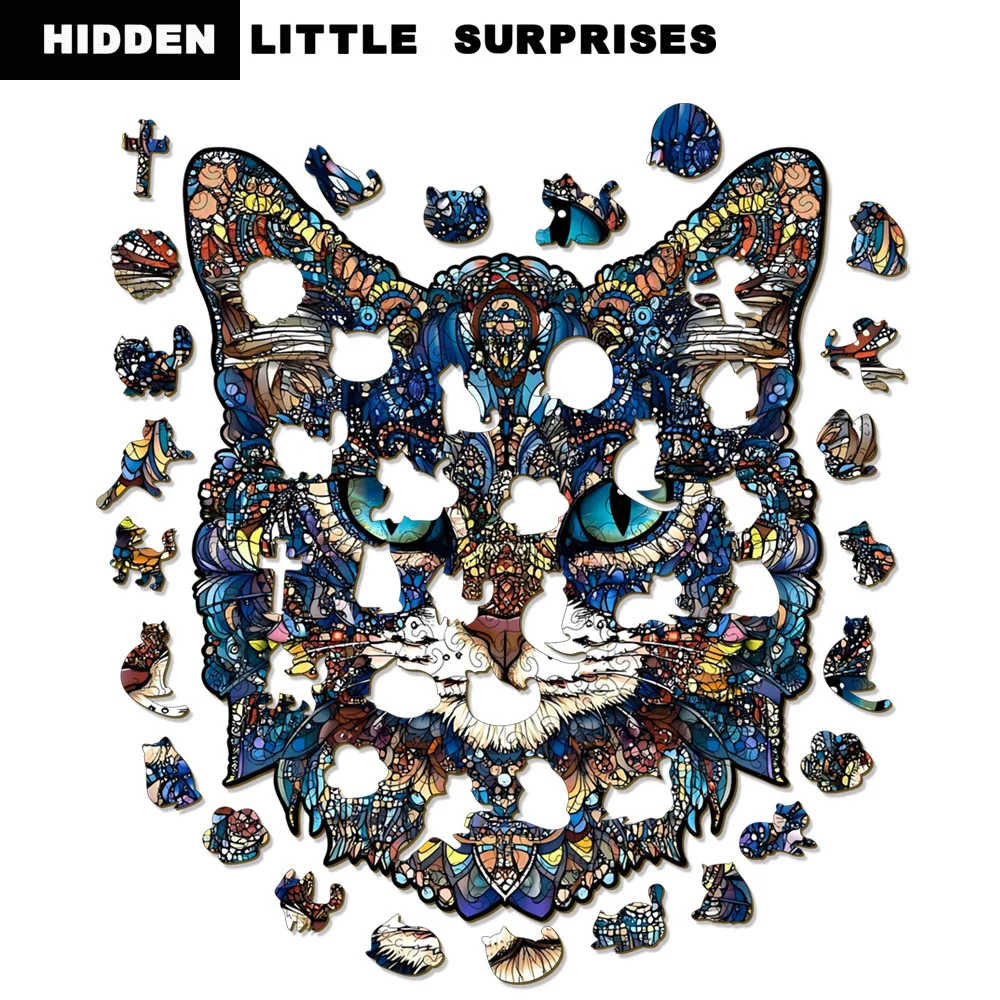 Blue-eyed Cat Puzzle, High Difficulty Manual Decompression and Splicing Toy Wooden Special-shaped Puzzle