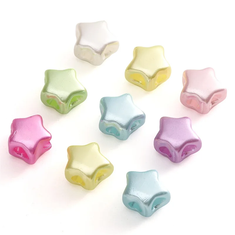 TX93 10pcs 9x8mm New Acrylic Matte Pentagram Beads Charm Solid Color Four-way Hole Making Handmade DIY Bracelet Trend Jewelry