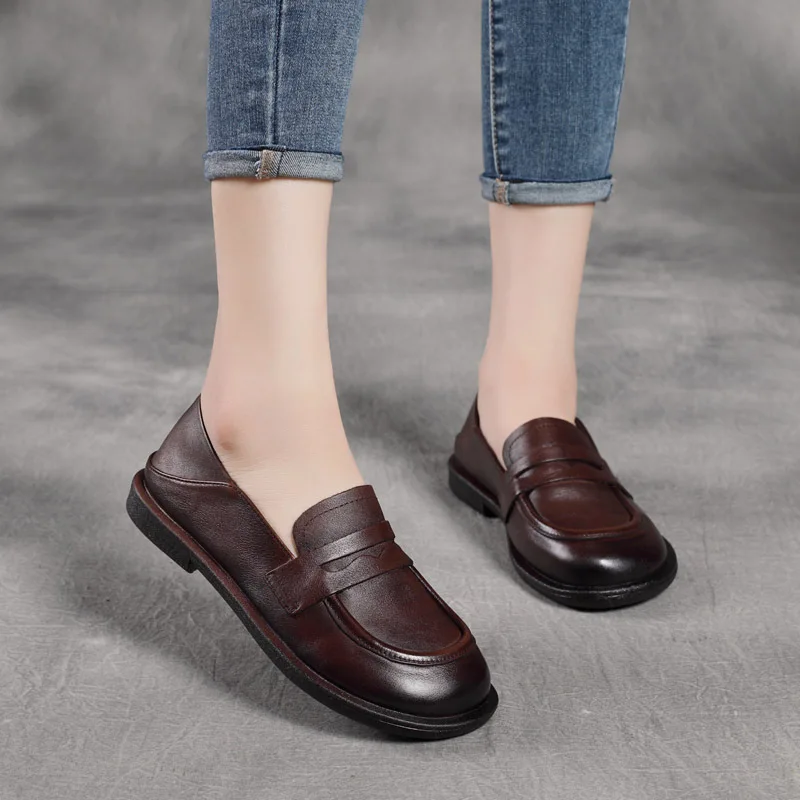 2022 Spring/Summer New Mom   Casual Soft Bottom Loafers First Layer Cowhide Flat  Lazy