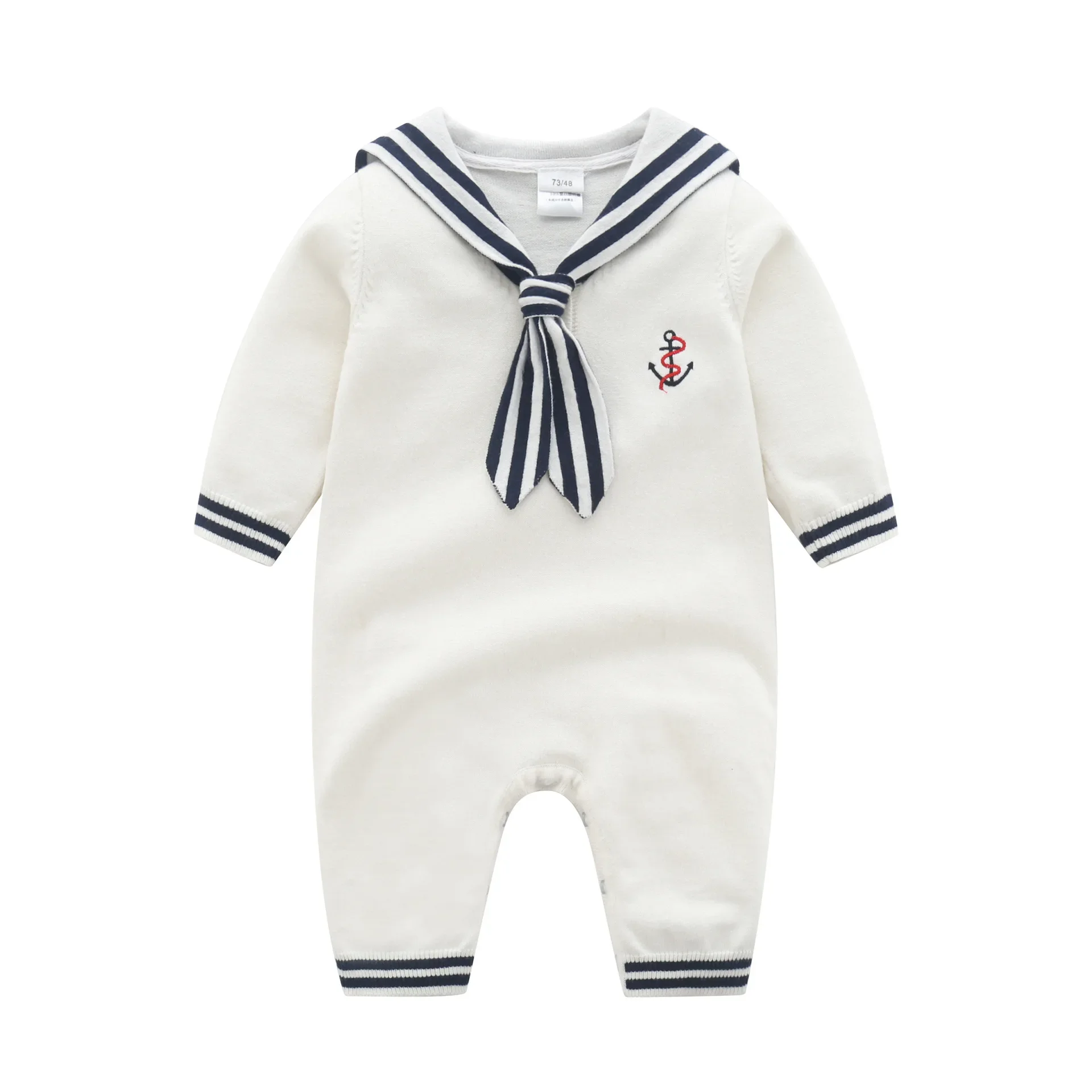 

Fashion Baby Boys Sailor Rompers Autumn White Long Sleeve Newborn Infant Cotton Knitted Jumpsuits Outfits Winter Toddler Clothes