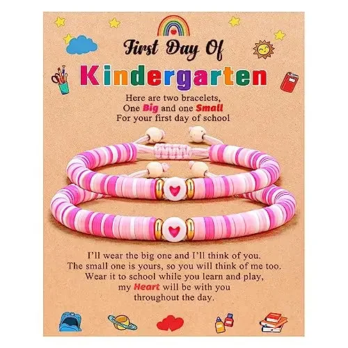 2PCS Pop Cute Polymer Clay Beaded Bracelet Classic Love Beaded Bracelet Mom Dad Daughter Son First Day Of School Back Gift