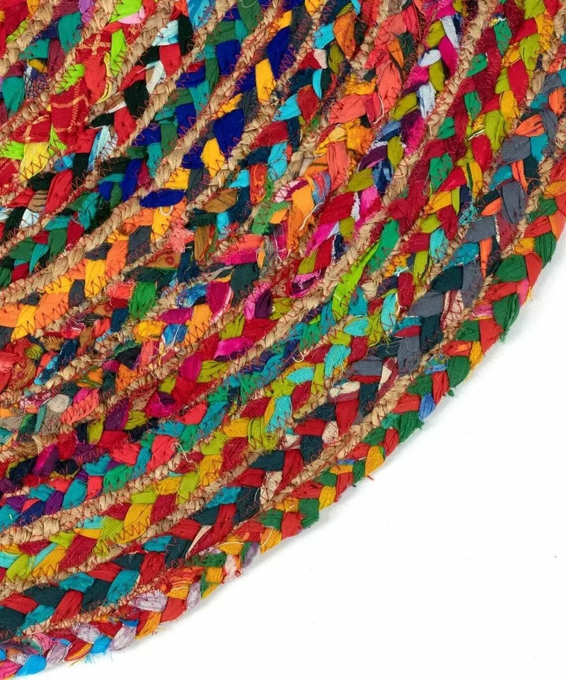 Rug 100% Jute Cotton Handmade Reversible Multicolour Area Carpet Modern Home Living Room Rag Round Rug