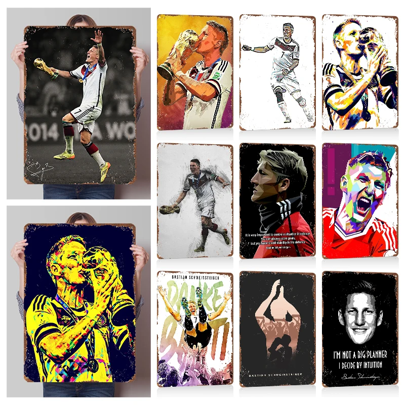 Pôsteres de Metal Personalizados do Jogador de Futebol Bastian Schweinsteiger, Placas de Metal Vintage para Decoração de Luxo em Man Cave