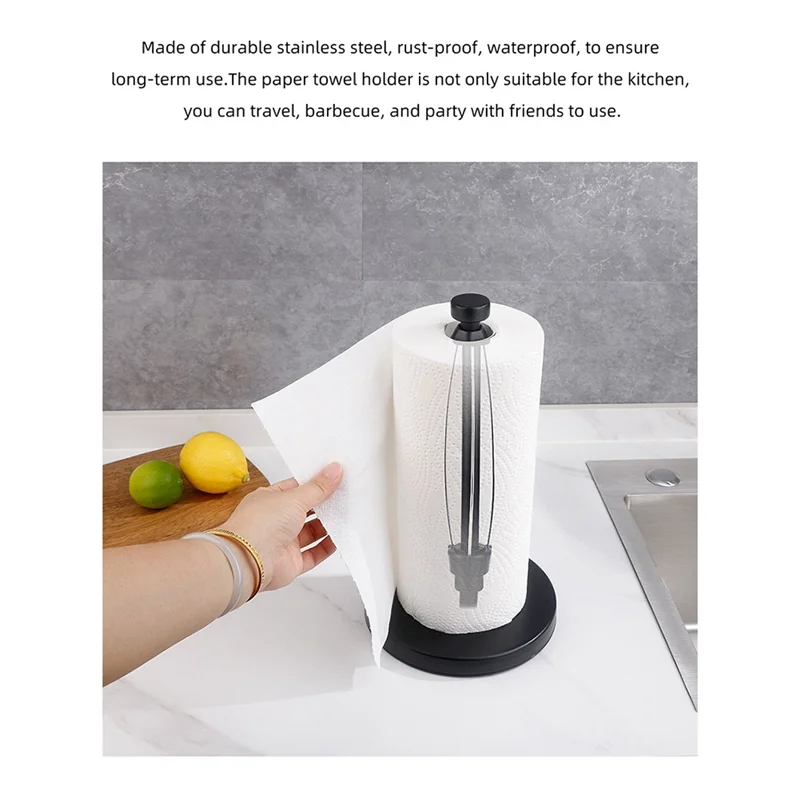 

OFSS-Paper Towel Holder Countertop, Paper Towel Stand With Ratchet System For Kitchen Bathroom Black