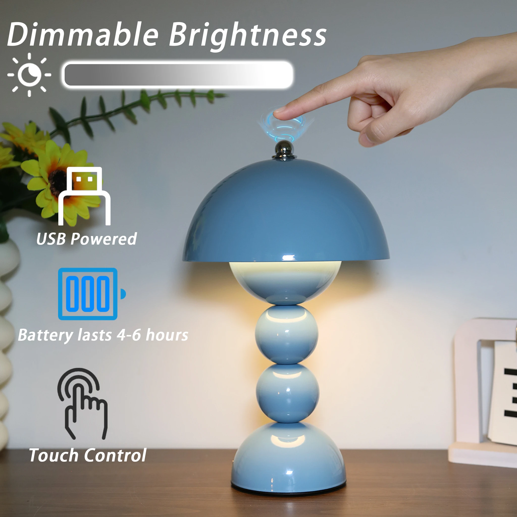 1 Stück Retro-Pilz-Tischlampe, ästhetische Nachttischlampe mit Touch-Steuerung, dimmbare dekorative Schreibtischlampe für Schlafzimmer, Heimdekoration, Geschenk – Detail 7