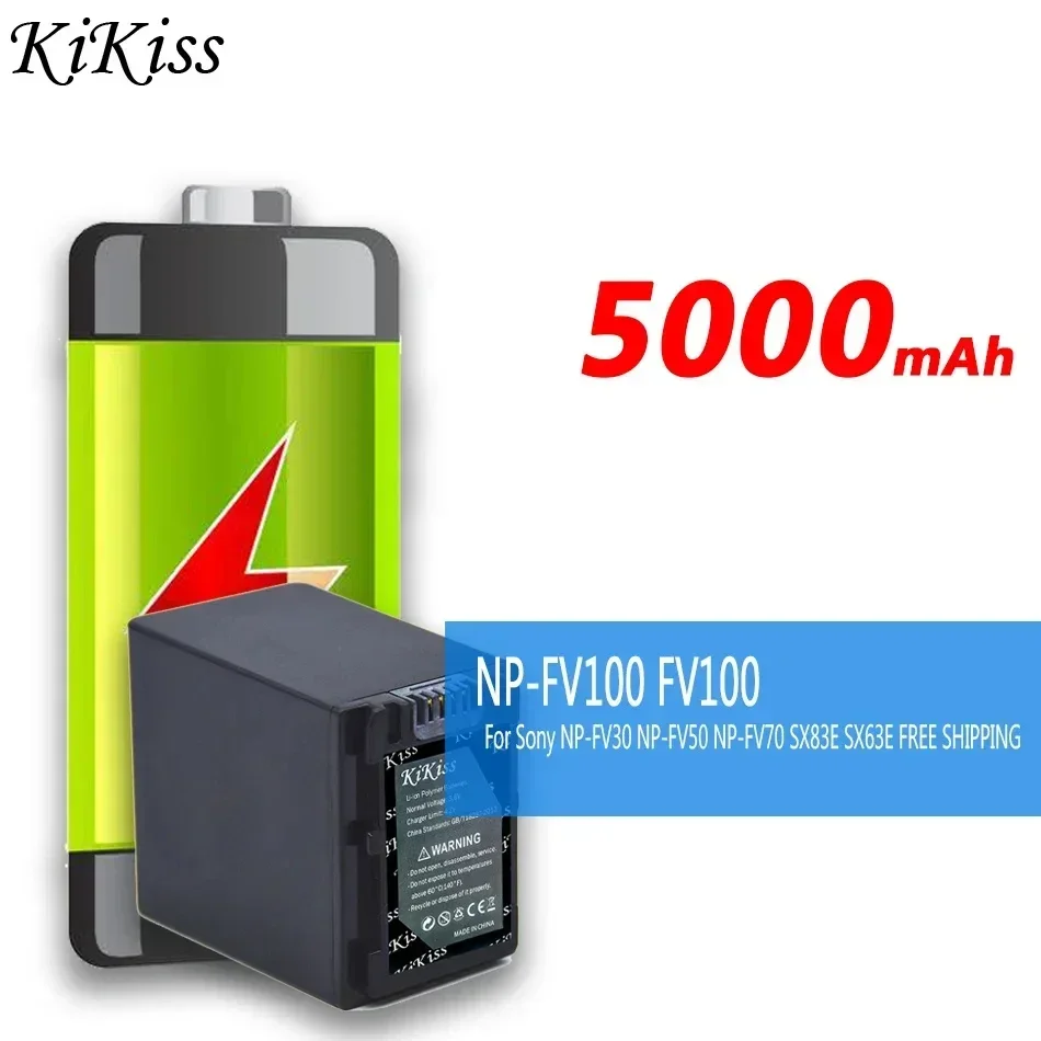 5000mAh KiKiss Powerful Battery NP-FV100 FV100 For Sony NP-FV30 NP-FV50 NP-FV70 SX83E SX63E Bateria