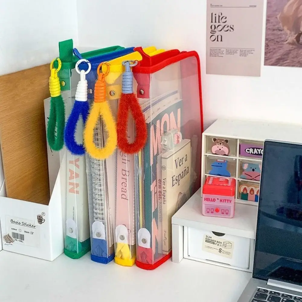 A4 Transparent Zipper Pouch Multifunctional Transparent File Folder Bag Large Capacity Solid Color File Pocket