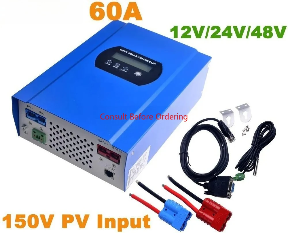 

60A Solar Controller 12V/24V/48VDC AUTO Max 150V PV Input Battery Regulator Charger RS232 Connector