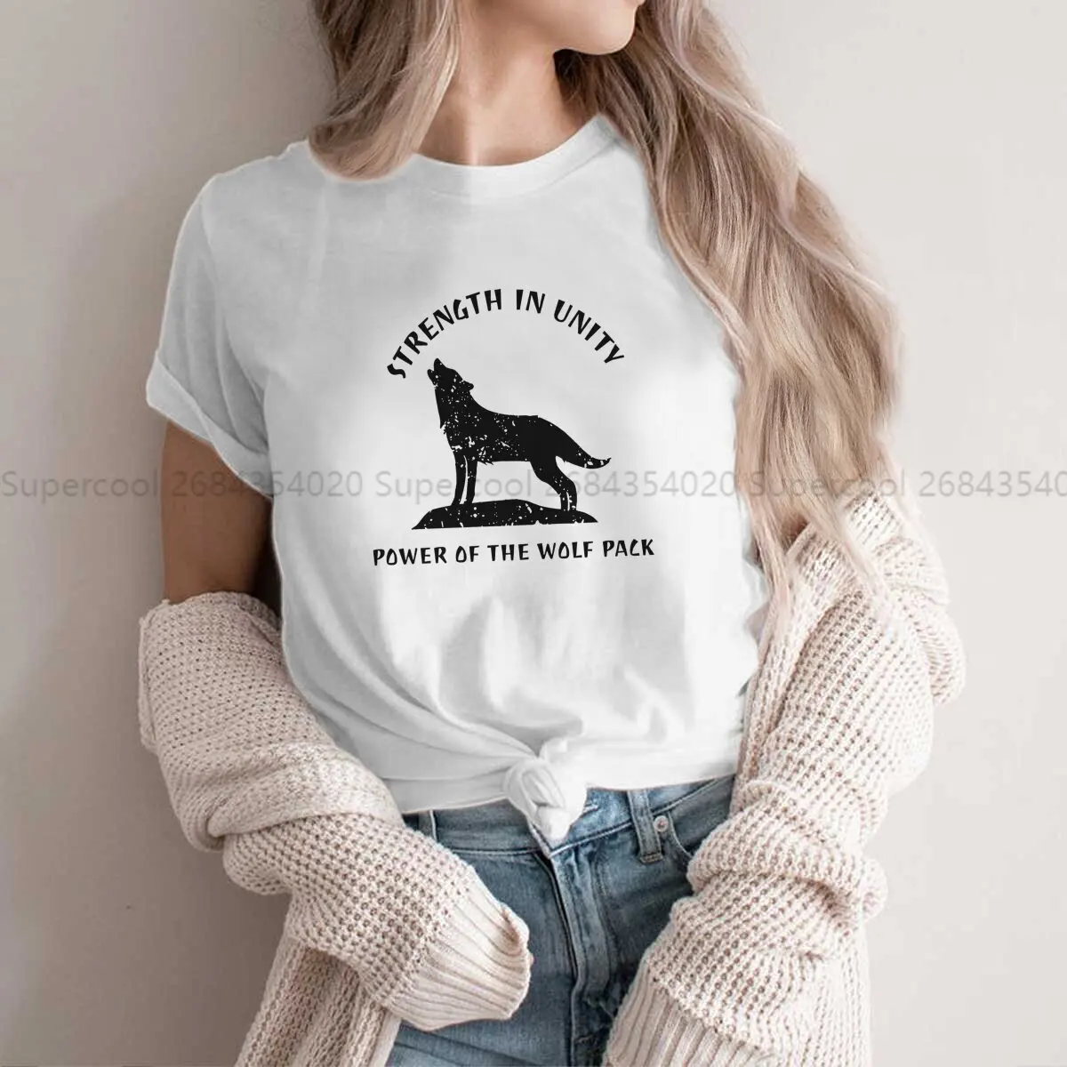 Strength In Unity Power Of The Wolf Pack Round Collar Polyester TShirt Wolf Basic T Shirt Women