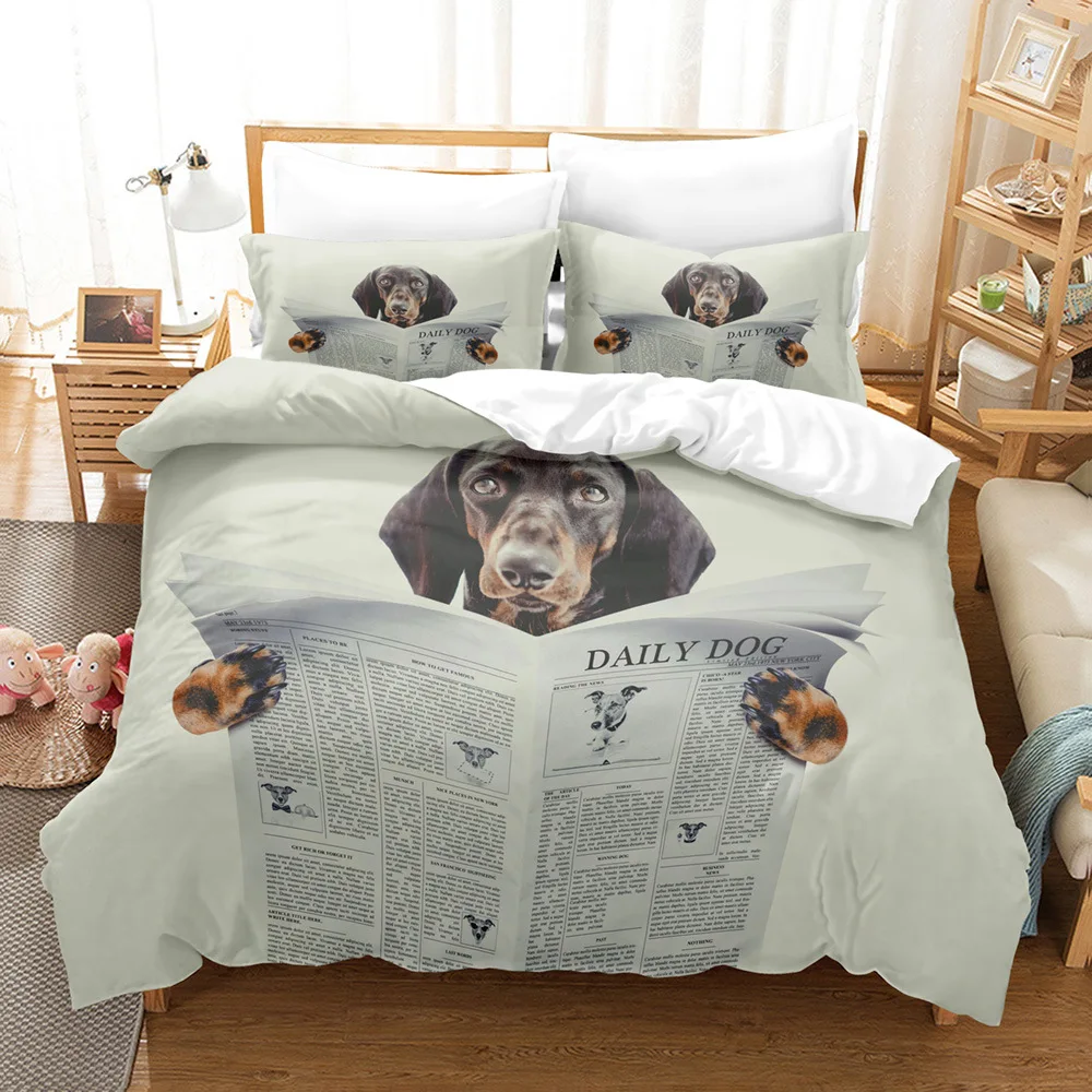 

Funny Dog Bedding Set 3D Printed Simple Line Puppy Soft Brushed King Queen Twin Size Duvet Cover Set for Kids Boys Girls Gift