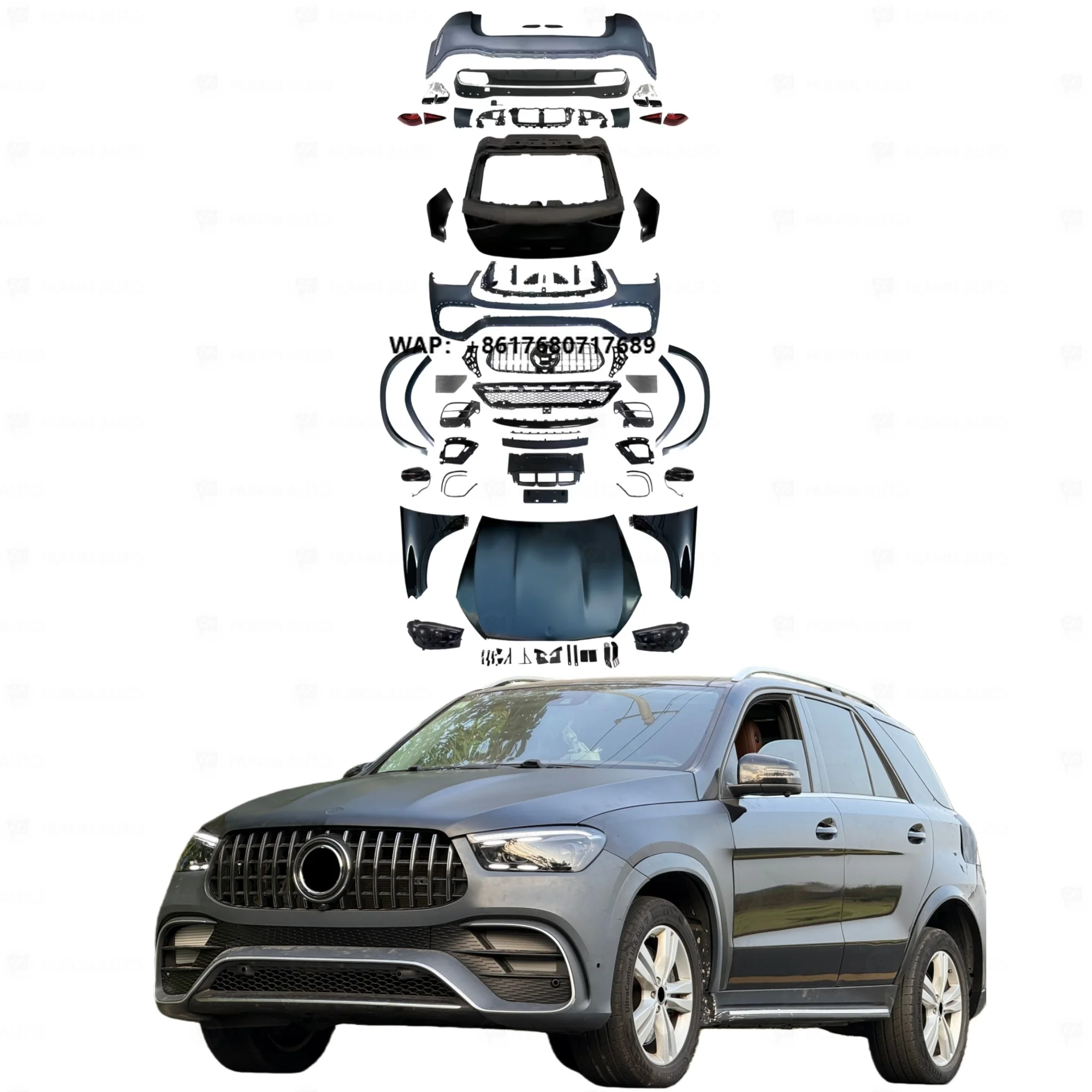 

Hot Sale Car Bumper Body Kit Suitable for Benz GLE/ML W166 2012-2019 Old to New 2023 GLE63 Style with Lights Hood Fenders