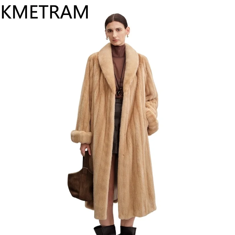 KMETRAM 100% Mink Fur Jacket Woman High Quality Long Real Fur Coat 2025 New Arrivals Winter Coats Women Clothing шуба женская