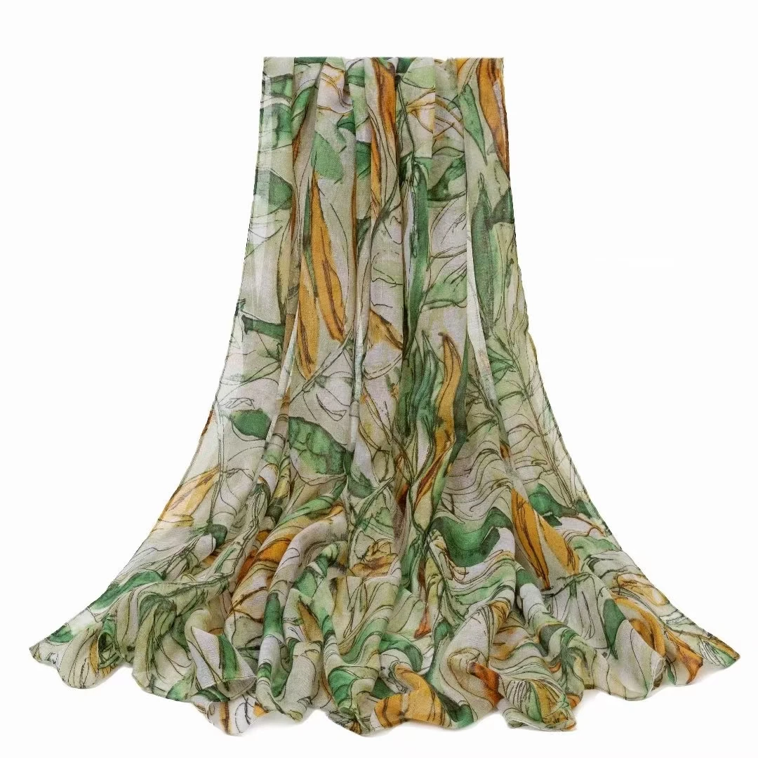 

2022 Fashion Leaves Pattern Scarf Shawls Soft Beautiful Leaf Wrap Hijab Scarves 6 Color Free Shipping