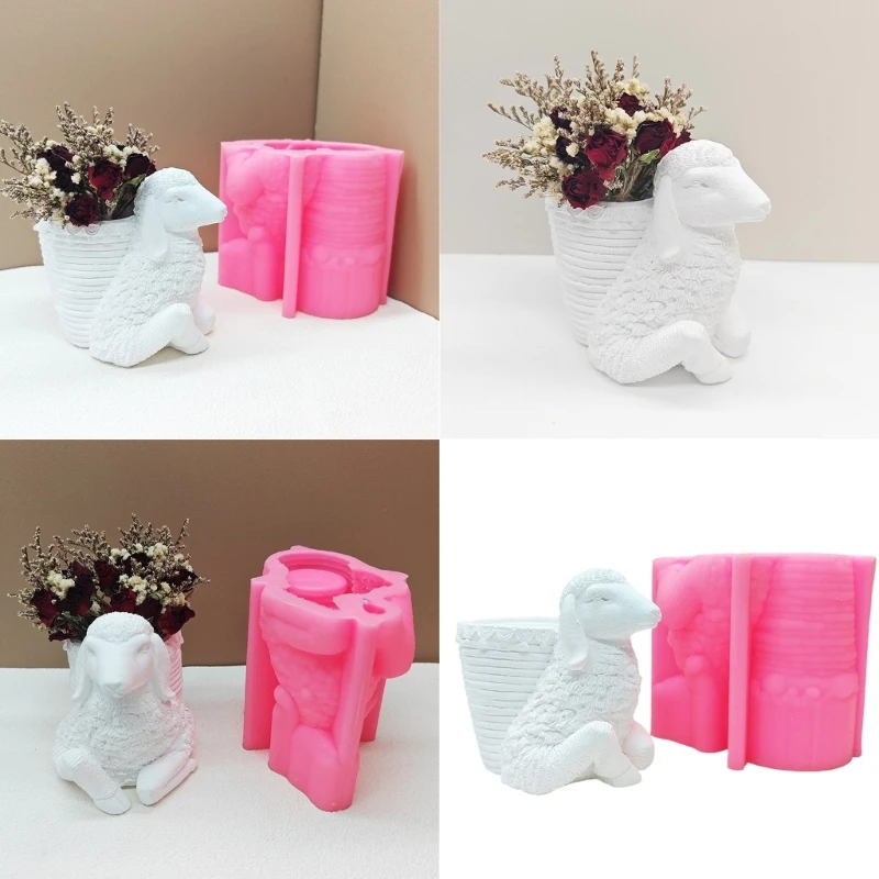 

Concrete Plaster Cactus Vase Mold Distinctive Cartoon Sheep Silicone Mold For Succulent Pots And Desk Accessories
