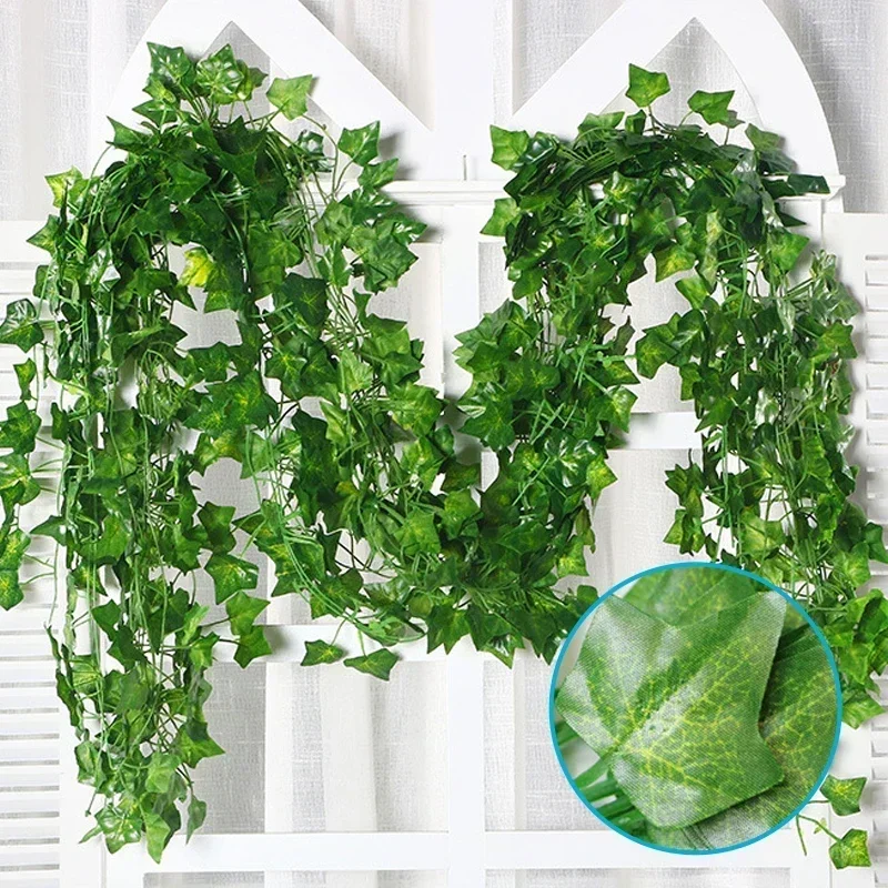 Green Silk Hanging Vines Fake Leaf Garland Leaves Artificial Plants Home Decor For Wedding Party Room Garden Decoration 1PC 2.2M