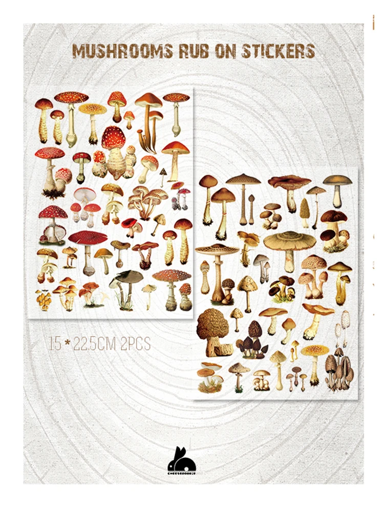 2023 Vintage Mushroom RUB ON Sticker Scrapbooking Junk Journal Crafts Transfer Stickers DIY Photo Albums Decorative