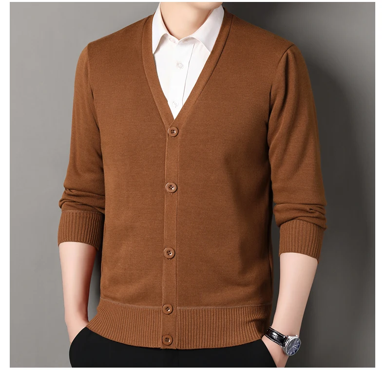 Herren Herbst Kleidung Fleece Strickjacke Jacke Gestrickte Pullover Outwear V-ausschnitt Mode Strickjacken Warme männer Top – Detail 9
