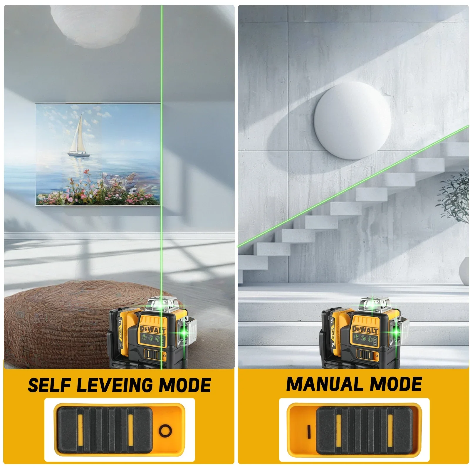 DEWALT DW089LG مستوى الليزر 12 خط 3 جوانب 360 درجة شعاع أخضر عمودي مع بطارية ليثيوم 12 فولت تسوية أفقية خارجية