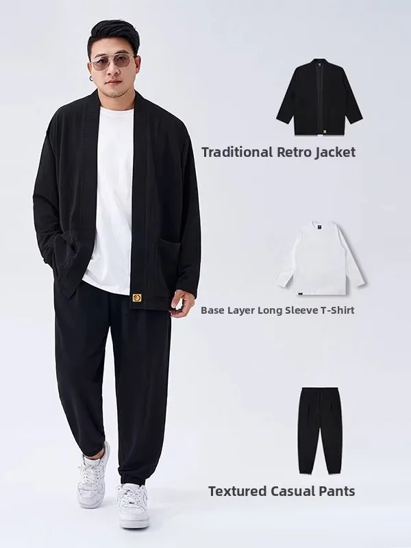 

Мужской комплект больших размеров: куртка и кардиган, осенняя новинка, ветрозащитный, с длинными рукавами, хлопковый, цветные брюки со средней посадкой