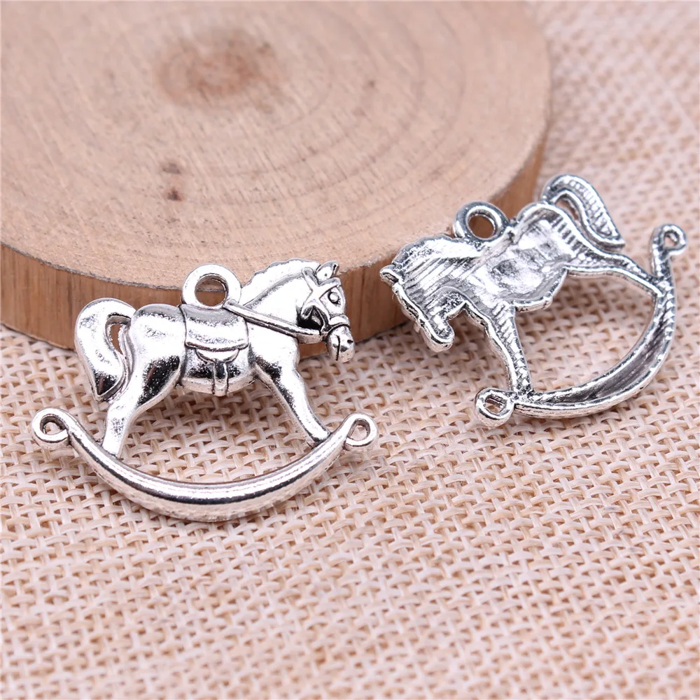 10pcs 30x23mm Antique Silver Color Rocking Horse Charms For Jewelry Making B16216