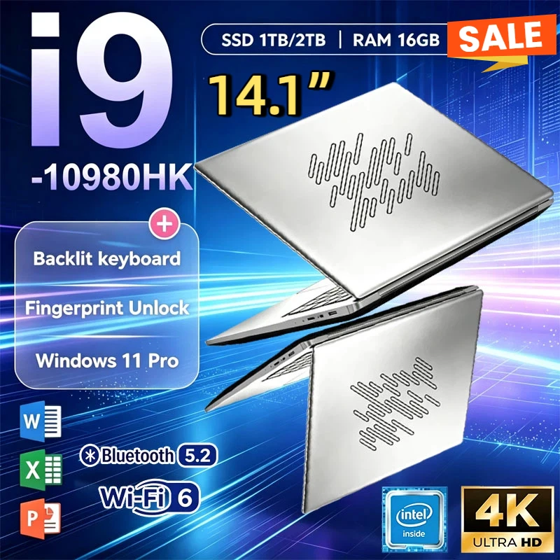 2026 Intel Core I9-10980HK Laptop 14.1 Inch Win11 Pro 16GB/32GB RAM 1TB 2TB SSD Unlock Office Business Gaming Notebook