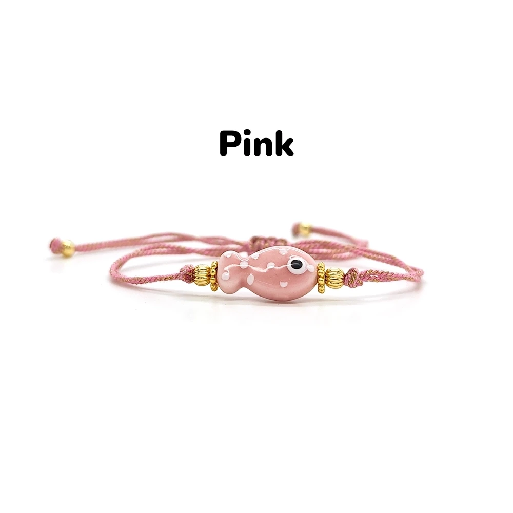 Direkt vom Hersteller: Keramik-Fisch-Charm-Armband, Verstellbarer Schiebeknoten, Buntes Geflecht, Boho-Stil, Sommer-Schmuckgeschenk für Frauen – Detail 6
