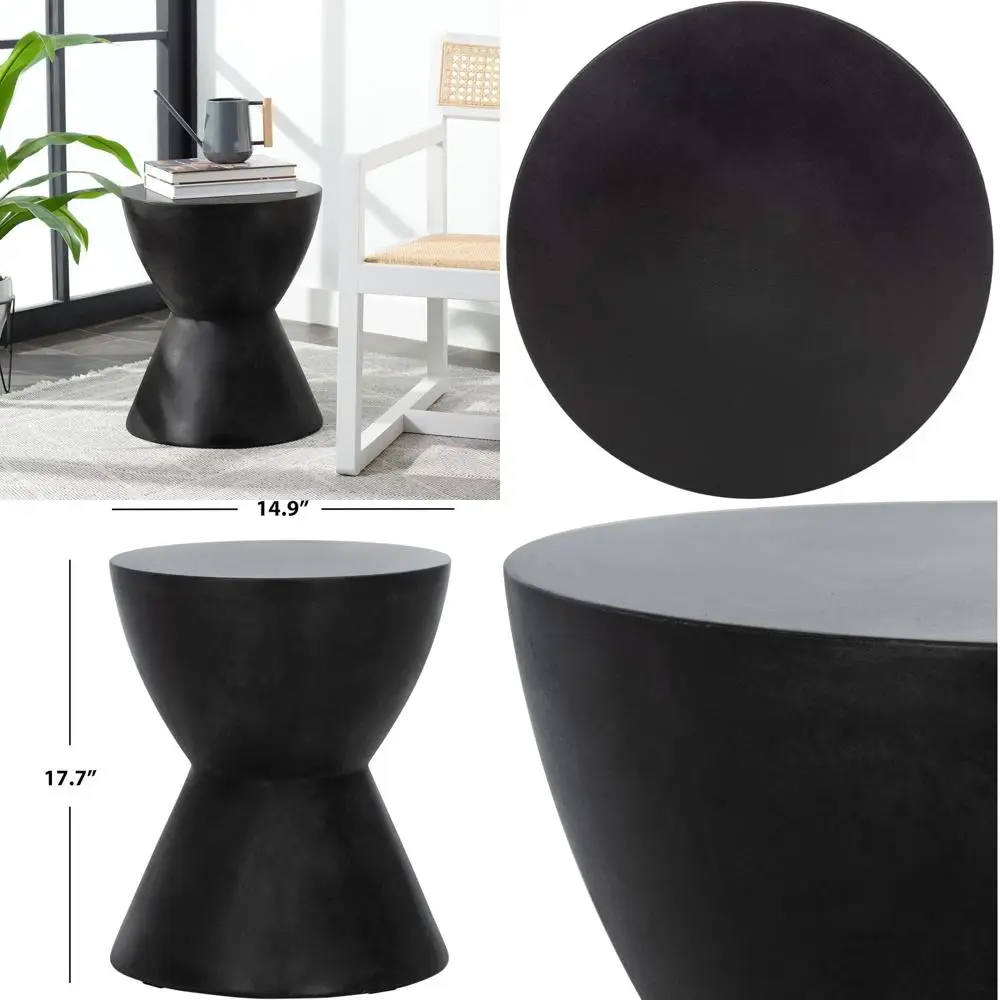 

Contemporary Black Athena Outdoor Concrete Circular Side Table