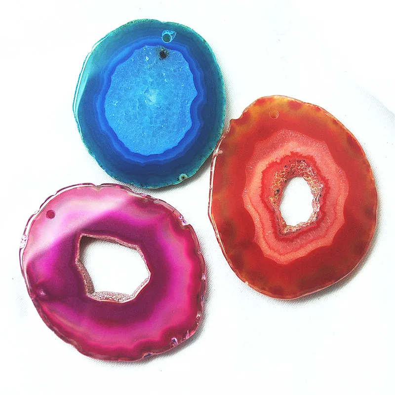 3 colgantes de piedra de ágata de primera calidad, tamaño aproximado de 30x40 mm, colores variados, son excelentes opciones, igual que en las fotos.