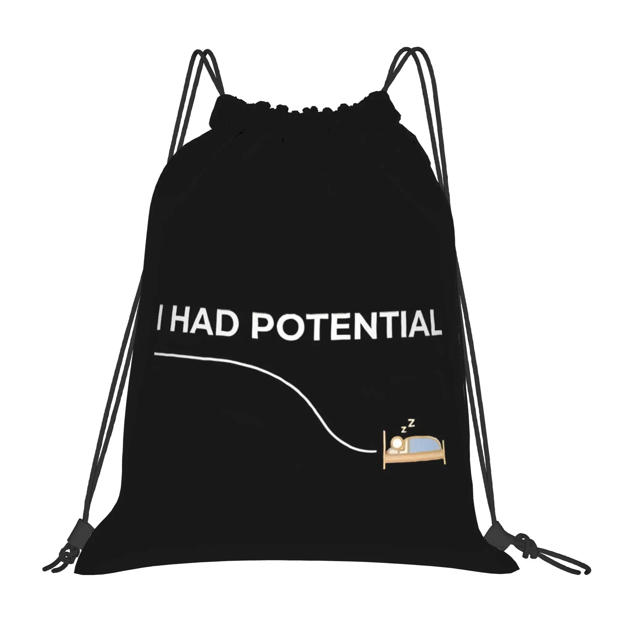 I Had Potential   Sleeping Lazy Humor Sleep Meme  Portable Travel Drawstring Backpack Riding Backpack Gym Shoes Drawstring Bags