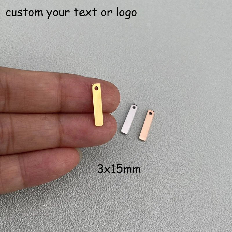 30pcs  3x15mm Laser Engrave Logo Tag Stainless Steel Pendant for Necklace Jewelry Making Accessories