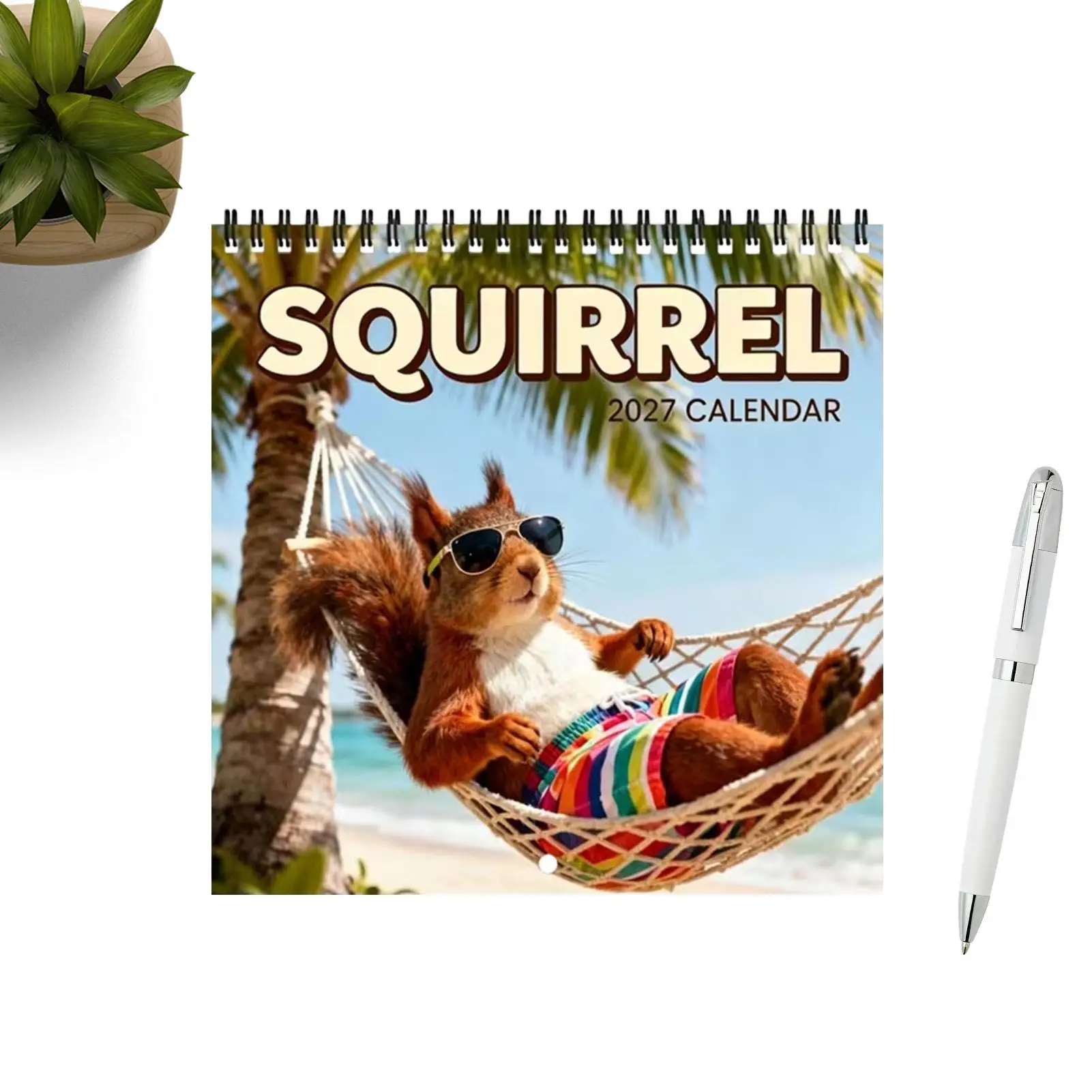 2027 Funny Squirrel Calendar 12-month Landscape Calendar Spiral Binding Squirrel Wall Planner for Apartment Living Room office