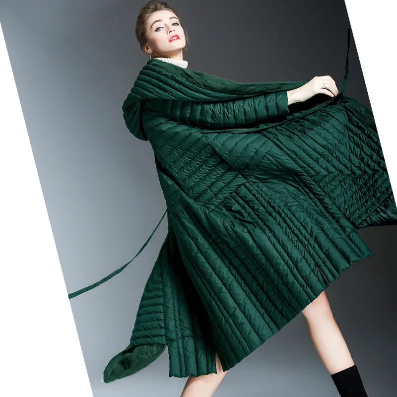 Luxury High Quality Winter Down Jacket Women Quilted Puffer Jacket Patchwork Lightweight 90 White Duck Down Long Coat Lace-up