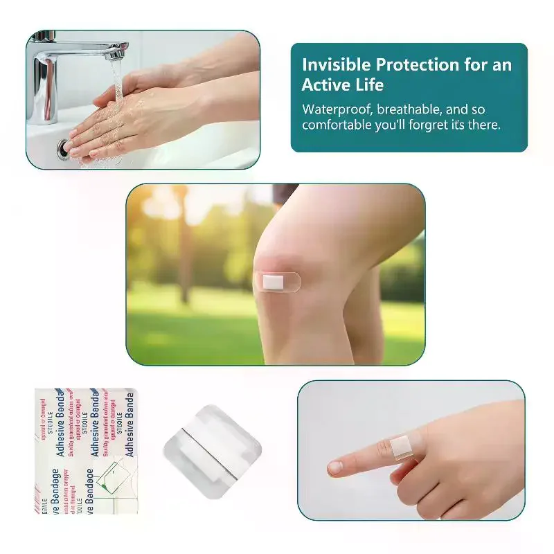 100PCS  Transparent PU Waterproof Wound Plaster Band Aid Adhesive Bandage Protective Sticker For Outdoor Home First Aid Care